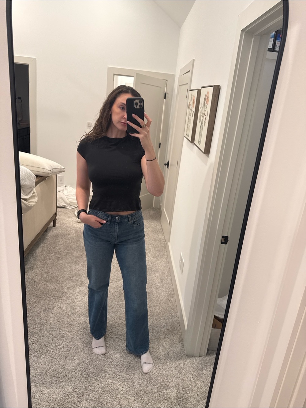 Black Open Back Short Sleeve Top